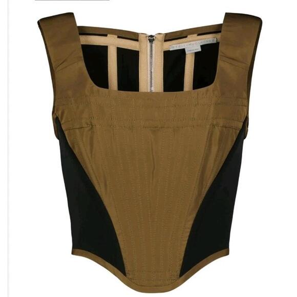 NWT Stella McCartney Scuba Bustier Corset Khaki Olive Black Top Sz 34